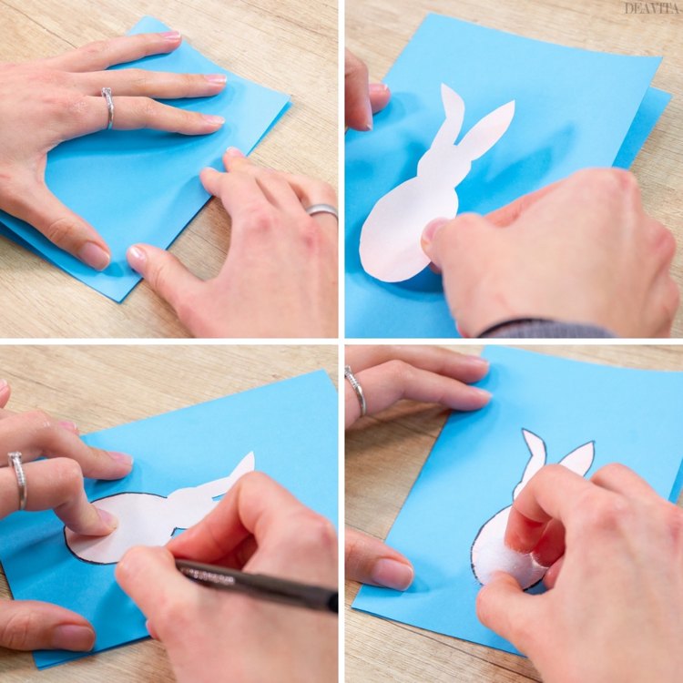 cute DIY Easter cards ideas how to make a bunny silhouette materials and directions