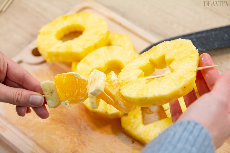 DIY Fruit skewers apple banana pineapple