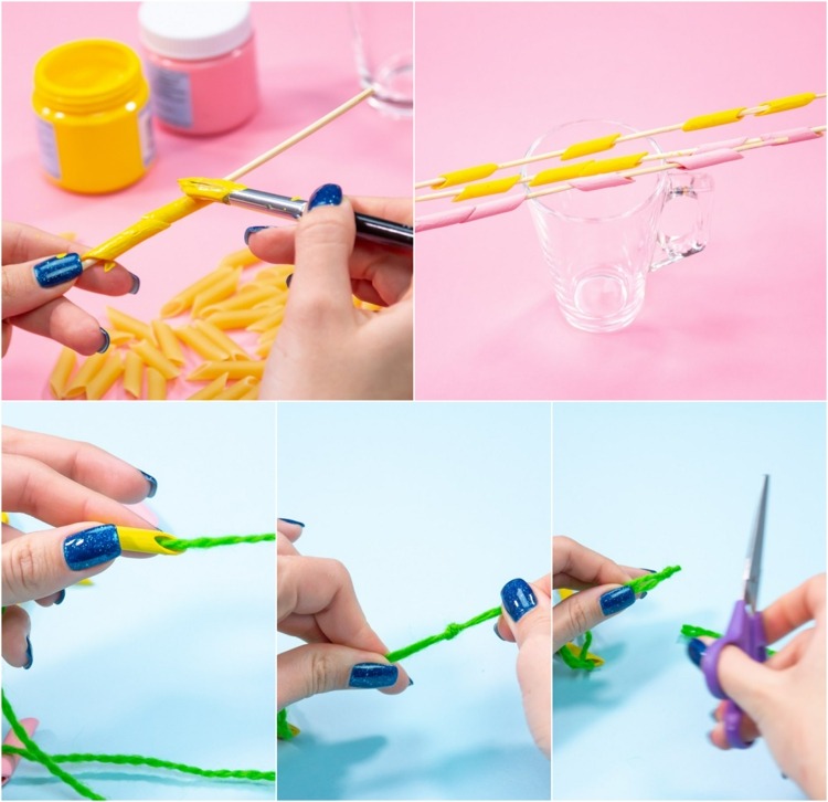 DIY Jewelry craft ideas for kids rigatoni pasta necklace step by step instructions