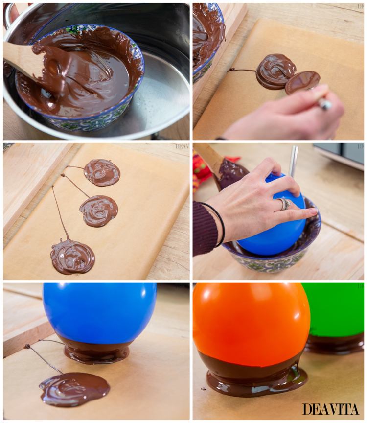 DIY balloon chocolate bowl with fruits and whipped cream directions