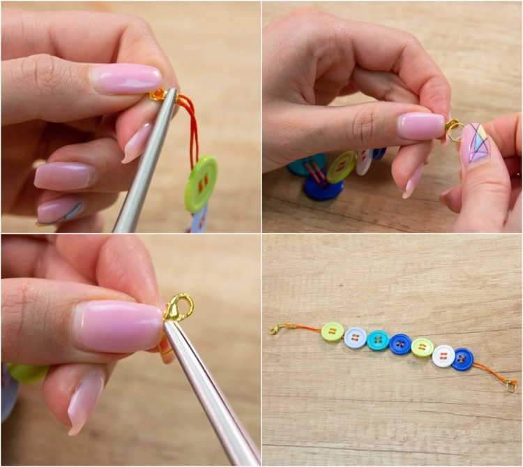 DIY bracelets ideas cotton thread and buttons step by step instructions