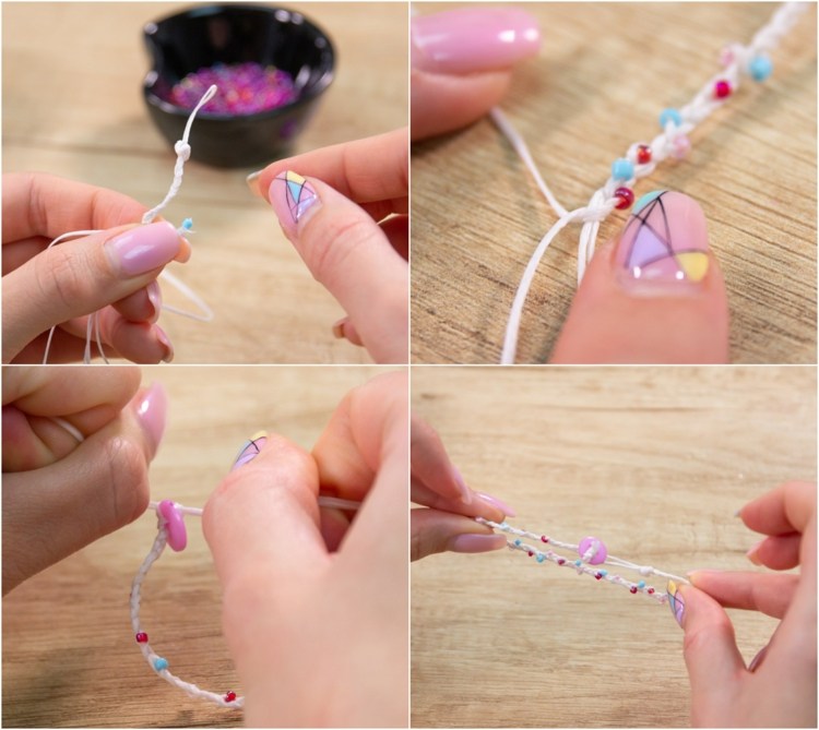 DIY braided bracelet mini beads and waxed cotton thread tutorial
