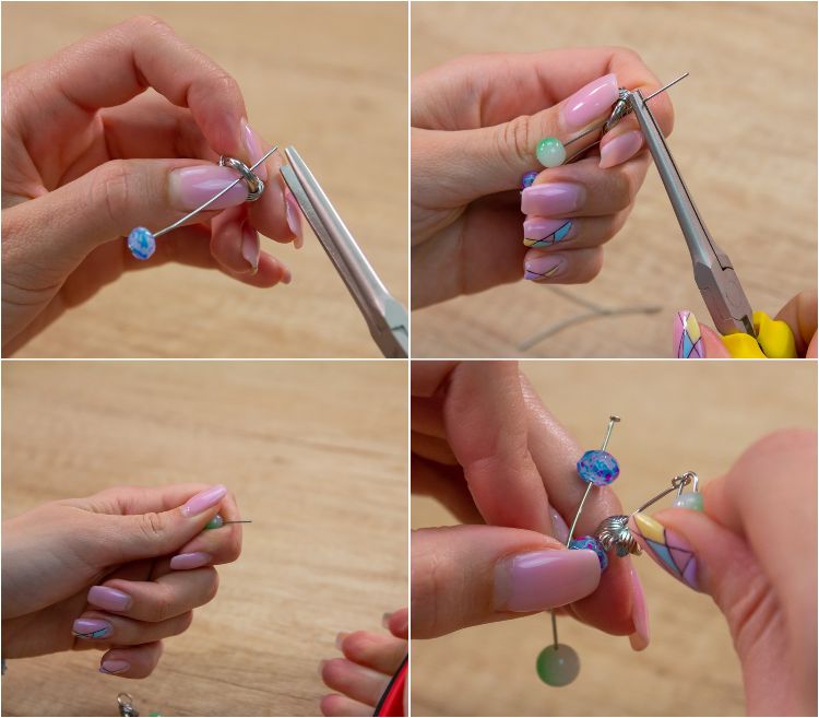 DIY crystal beads necklace silver chain tutorial step by step