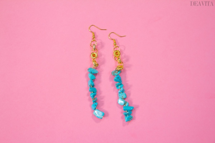 DIY earrings boho style gold and turquoise