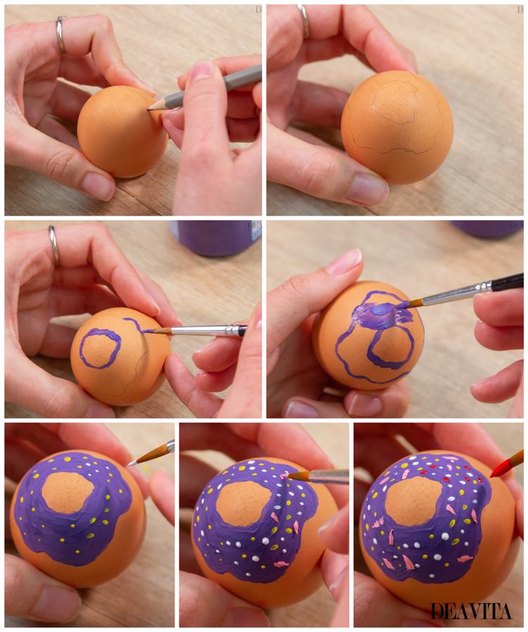 Doughnut Easter Eggs decoration with acrylic paint step by step instructions