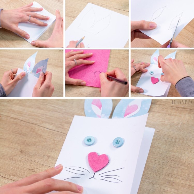 Easter card with cute bunny ears made of paper instructions