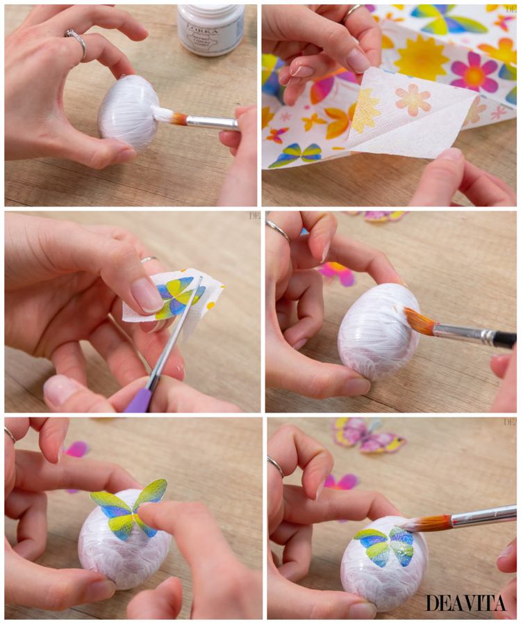 Easter egg decoration ideas decoupage butterfly and flower