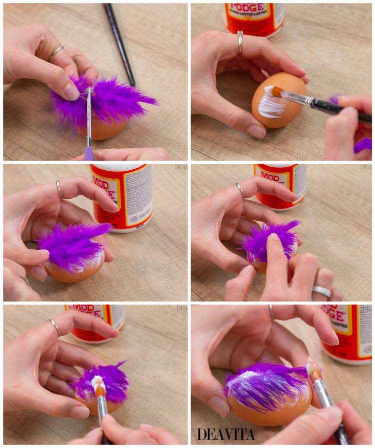 How to decorate Easter eggs with feathers step by step tutorial