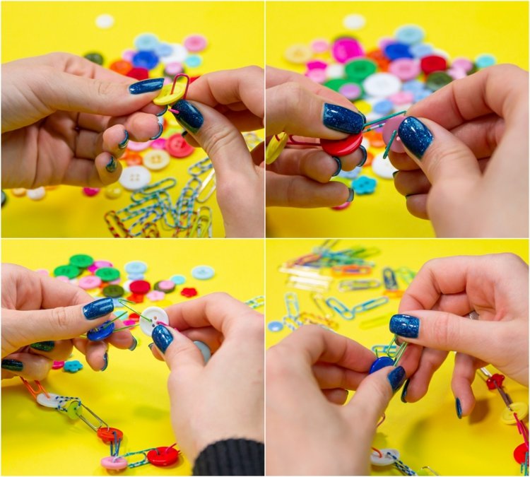 How to make a necklace from paper clips and buttons tutorial