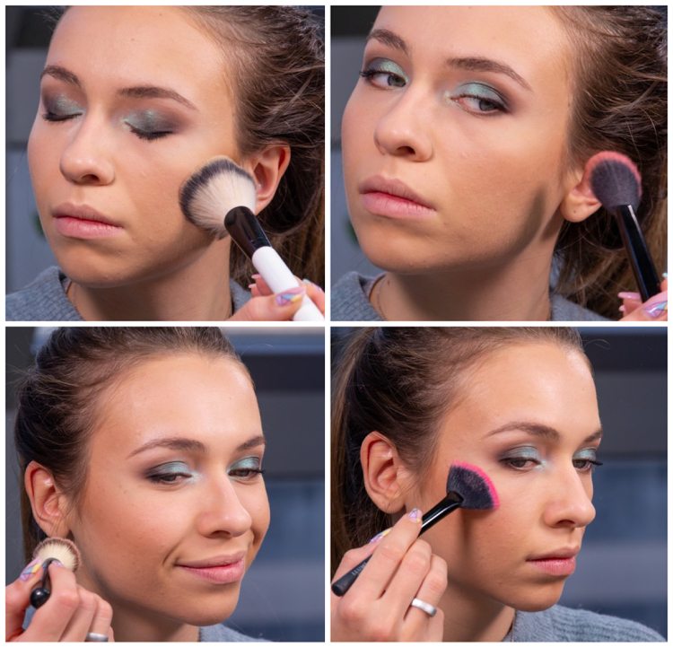 Powder blush and highlighter apply makeup step by step