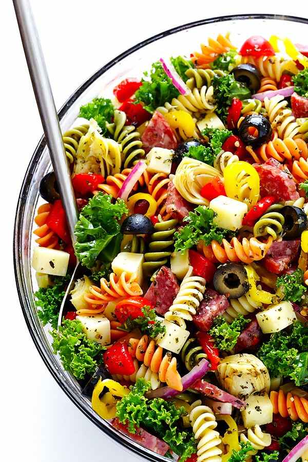 colorful tasty healthy salads with pasta
