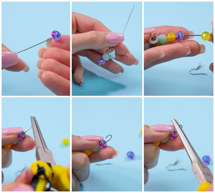 how to make earrings from colored beads and wire tutorial