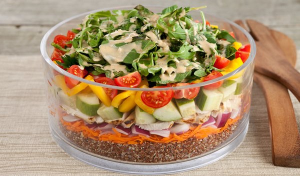 layered quinoa and vegetables salad recipe