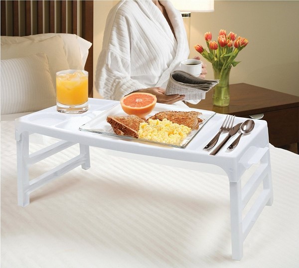 lightweight plastic breakfast tray table with folding legs