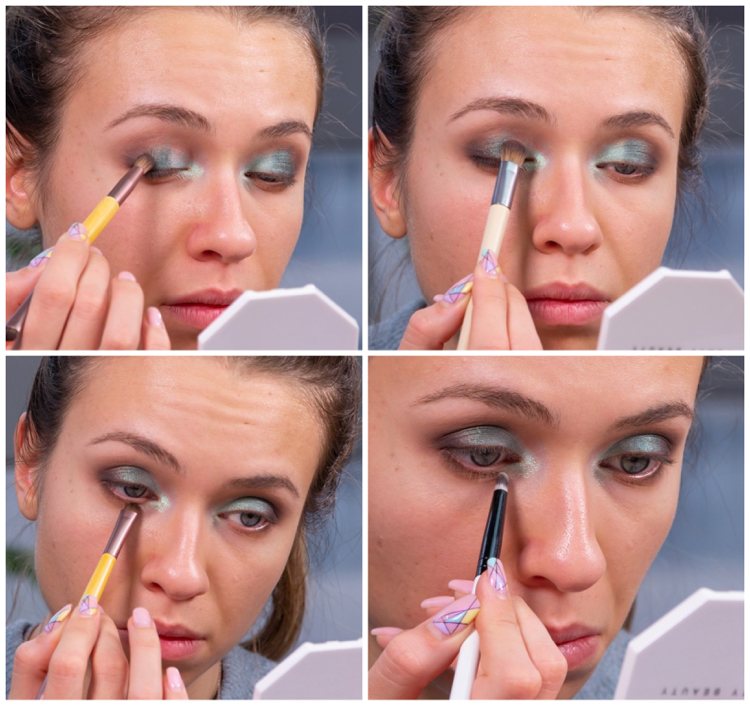 makeup for blue eyes green smokey eye