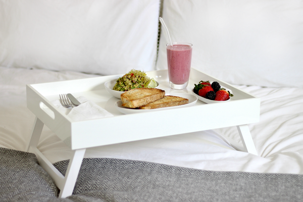 simple white bed tray for breakfast in bed with folding legs 