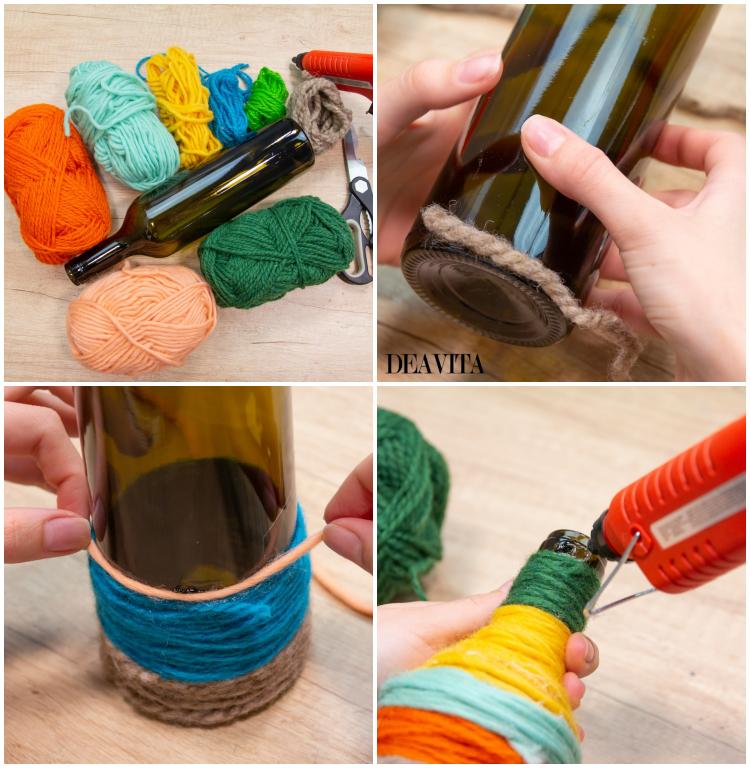 10 Easy DIY vase ideas wine bottle and yarn tutorial