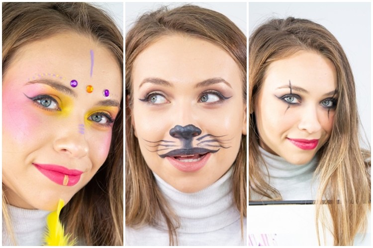 3 Easy carnival makeup tutorials Mime Cat and ZTribal Princess
