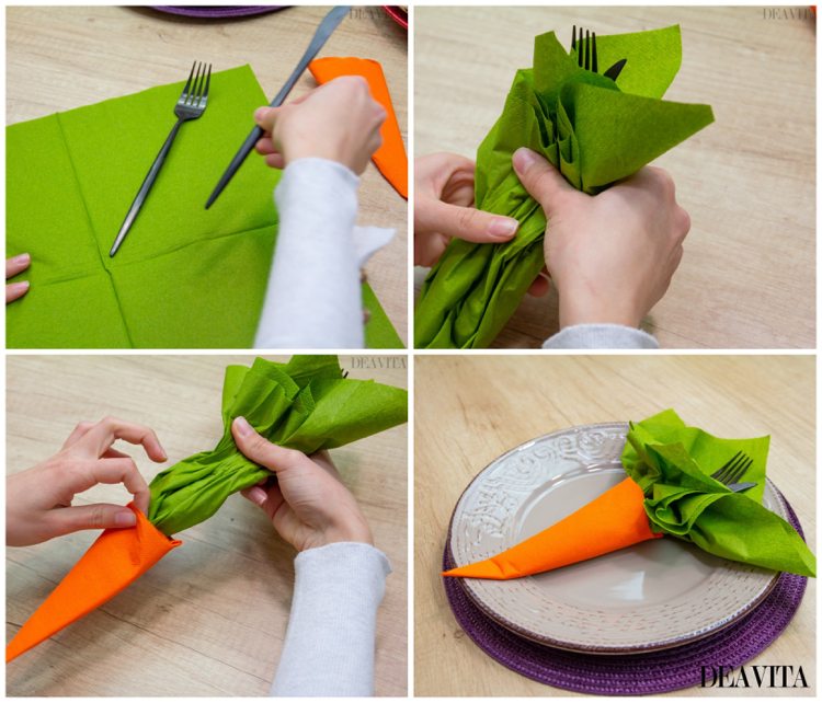 Carrot cutlery pocket DIY Easter table decorations step by step