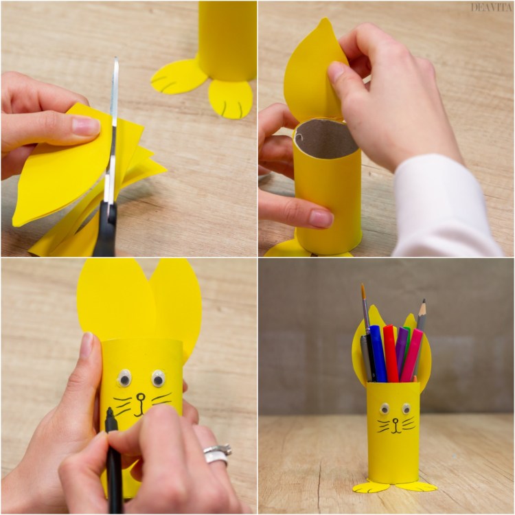 Cute bunny pencil holder as a DIY Easter decoration tutorial