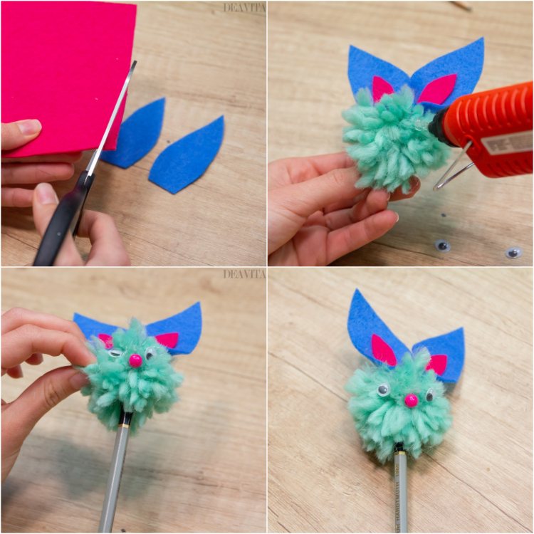 DIY Bunny pom pom pencil topper instructions
