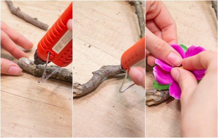 DIY Spring wreath with twigs and faux flowers instructions