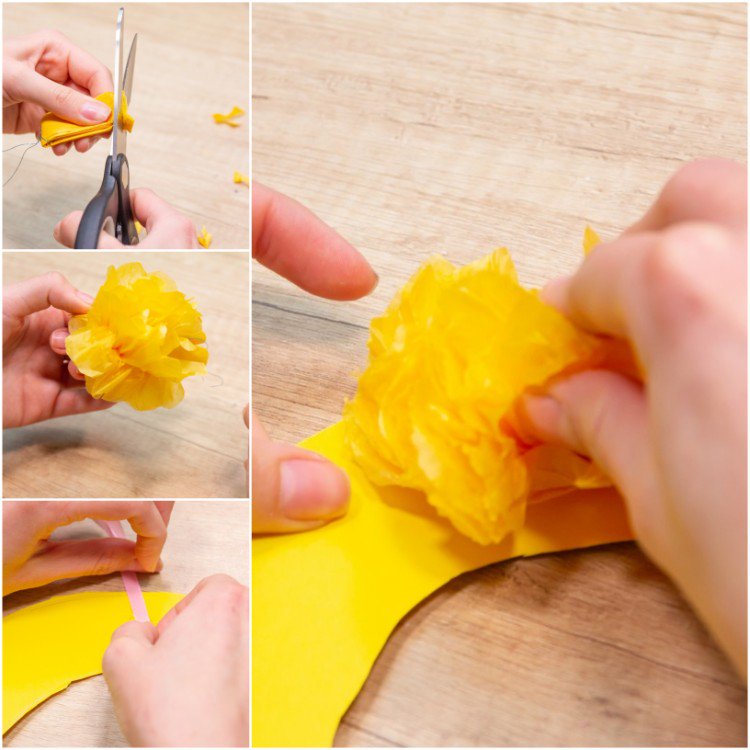 DIY Tissue paper flower wreath step by step