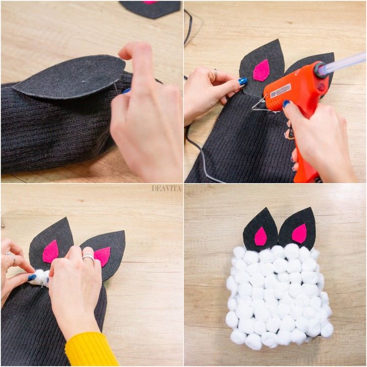 DIY lamb hat with cotton balls and felt step by step