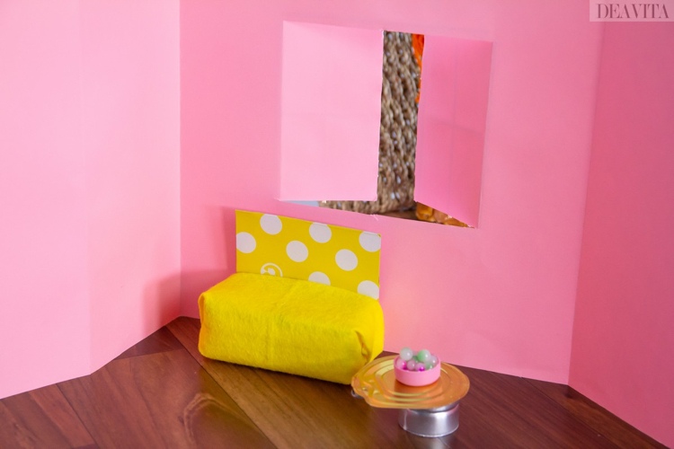 DIY sofa and coffee table for dollhouse tea candles sponge 