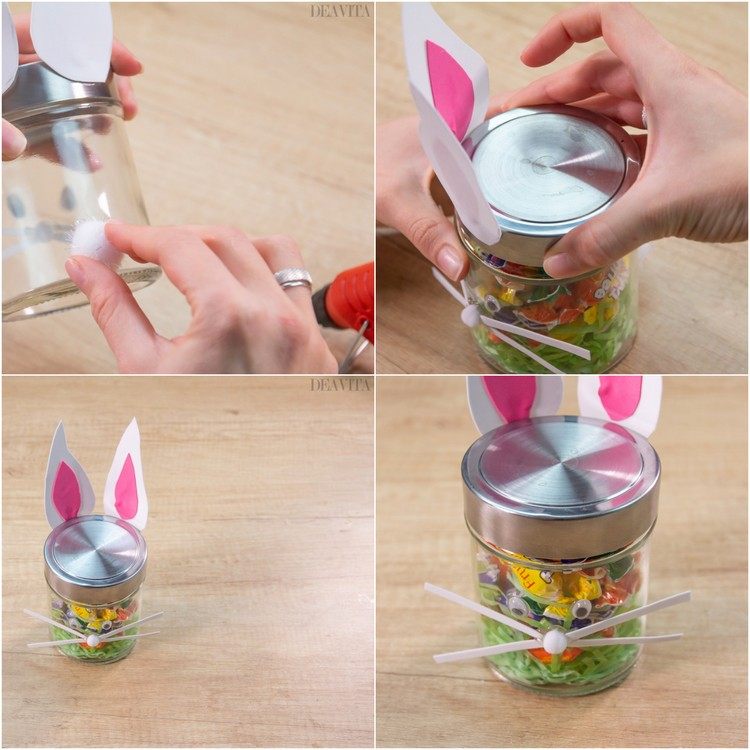 Easter bunny glass jars filled with candy easy craft ideas tutorial