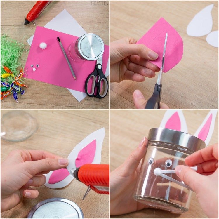 Easter bunny glass jars filled with candy easy craft ideas
