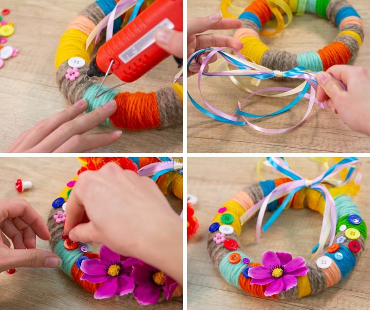 Easter craft ideas DIY yarn wreath step by step
