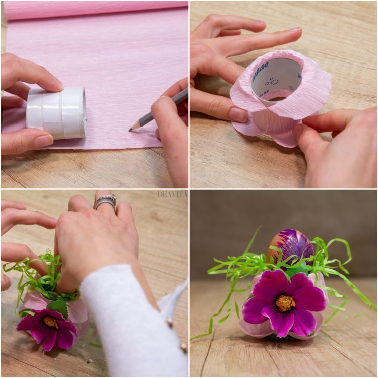 DIY egg cup made of paper rolls spring decoration step by step