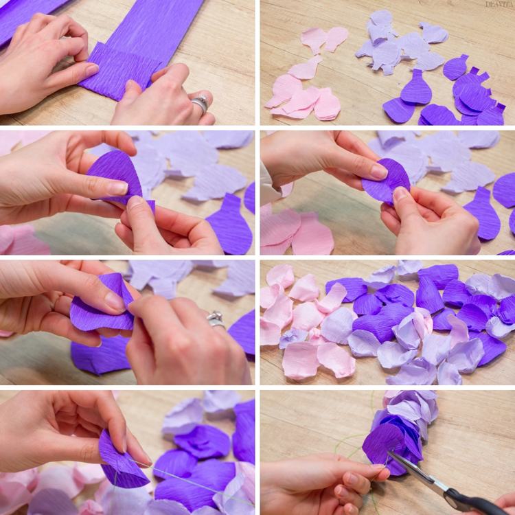 How to make a flower garland from crepe paper tutorial