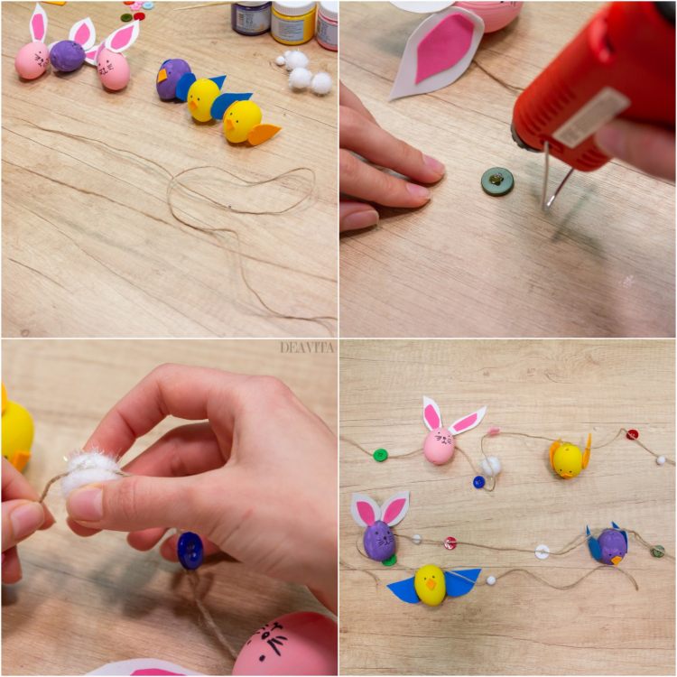 How to make bunny and chick Easter egg garland easy craft ideas