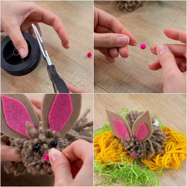 How to make yarn bunny step by step cool Easter craft ideas