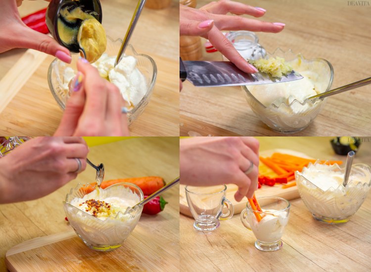 Party Snacks Carrot and red pepper with mayonnaise dip directions