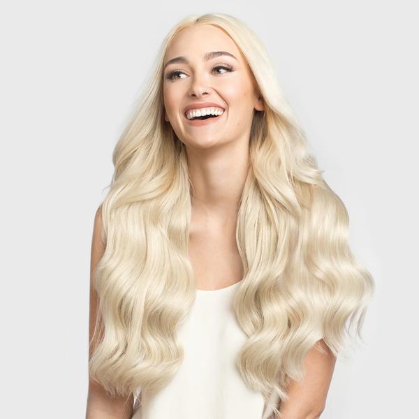 Platinum blonde color long hair