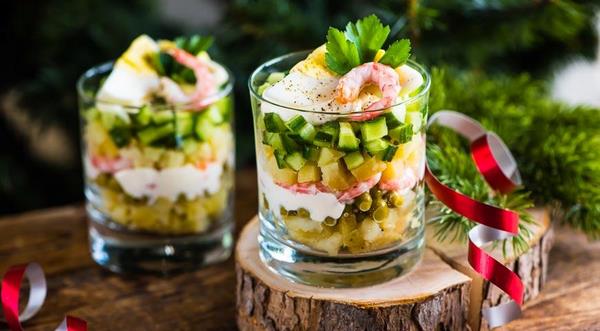 New years eve party food ideas Potatoes cucumber and shrimp salad recipe 