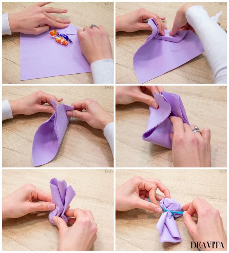 Small Easter gift filled with sweets lovely napkin folding ideas tutorial