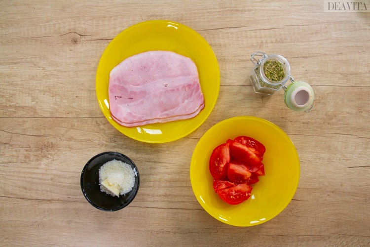breakfast ingredients omelette with ham tomato butter