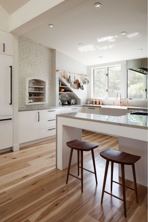 copper rail in modern white kitchen