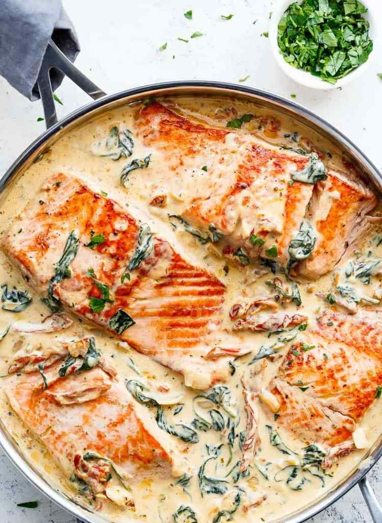 creamy sauce baby spinach sauce seared salmon