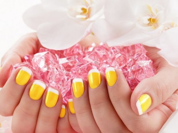 french manicure in bright yellow and white