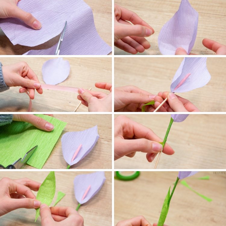 how to make crepe paper flowers Calla instructions step by step