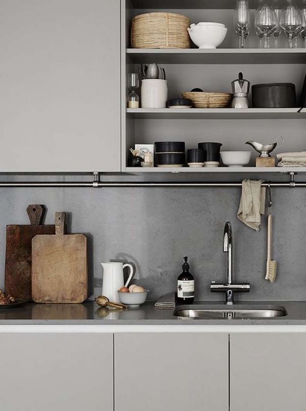 modern kitchen design gray cabinets metal rails