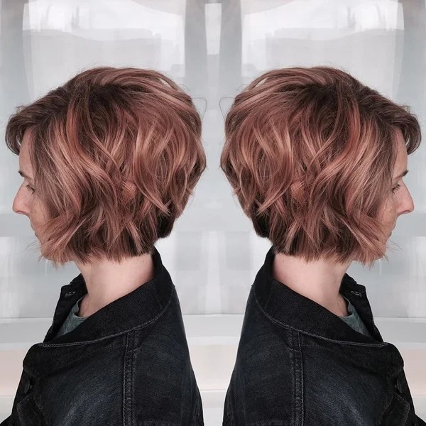 bob hair style rose brown color medium length