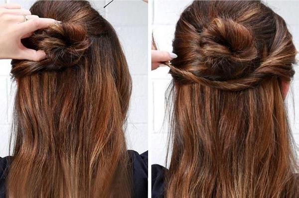 easy DIY prom hairstyles half up bun
