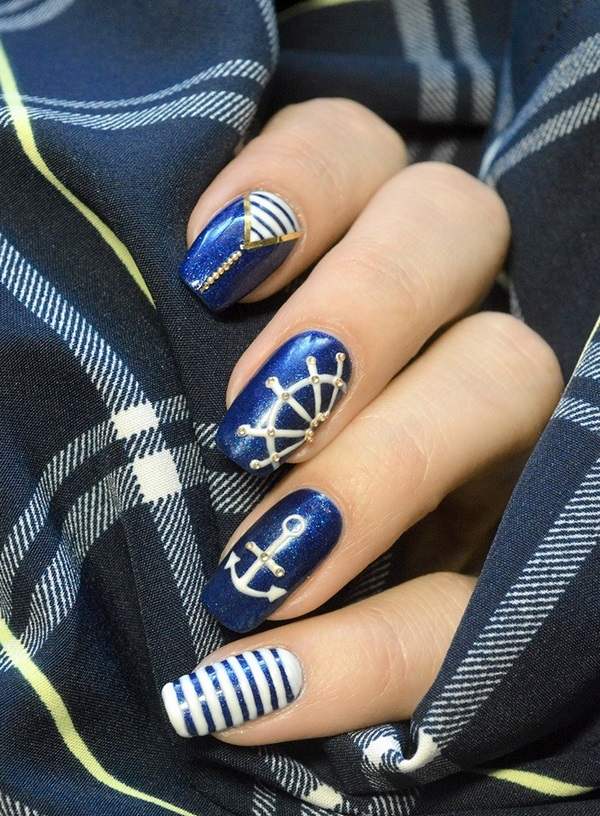 gorgeous summer manicure nautical nail art design ideas
