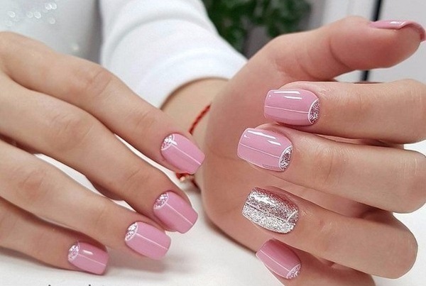 nails 2019 spring trends pink and silver french manicure